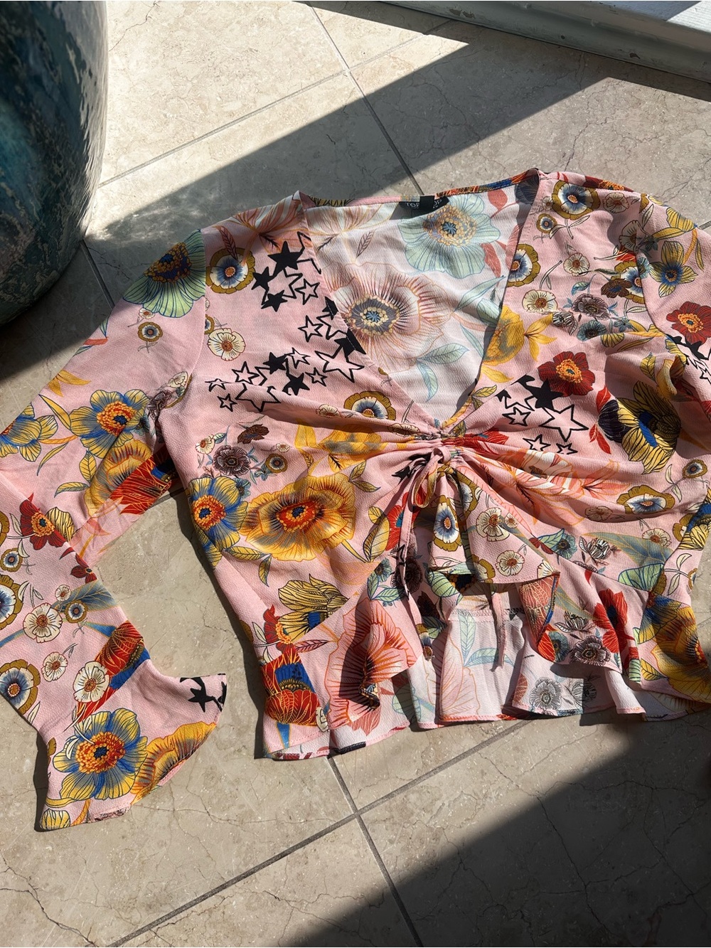 Topshop Pink Floral Tie-Front Blouse